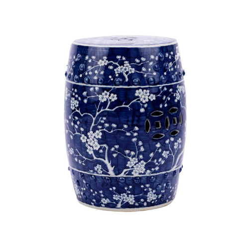B&W Garden Stool Plum Blossom Motif