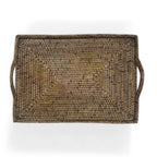 Rattan Tray with Loop Handles and Glass Insert : Brown / Large