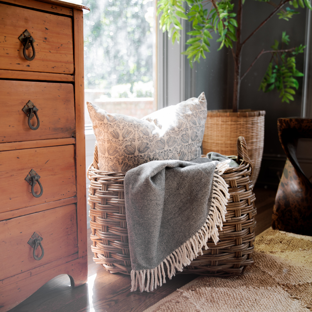 Rattan Rounded Oval Storage Basket: Large - 19" H with Handles