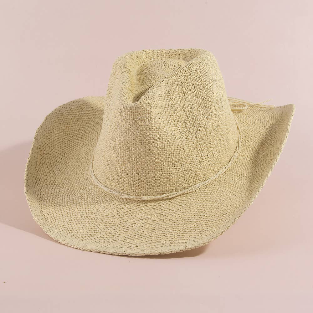 Paper Straw Braided Cord Band Cowboy Hat: KA