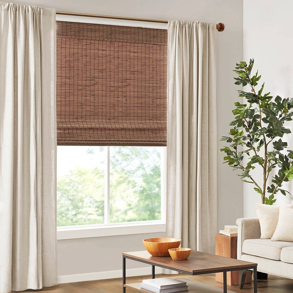 Bamboo Light Filtering Roman Shade 64"L, Teak: 31"W x 64"L
