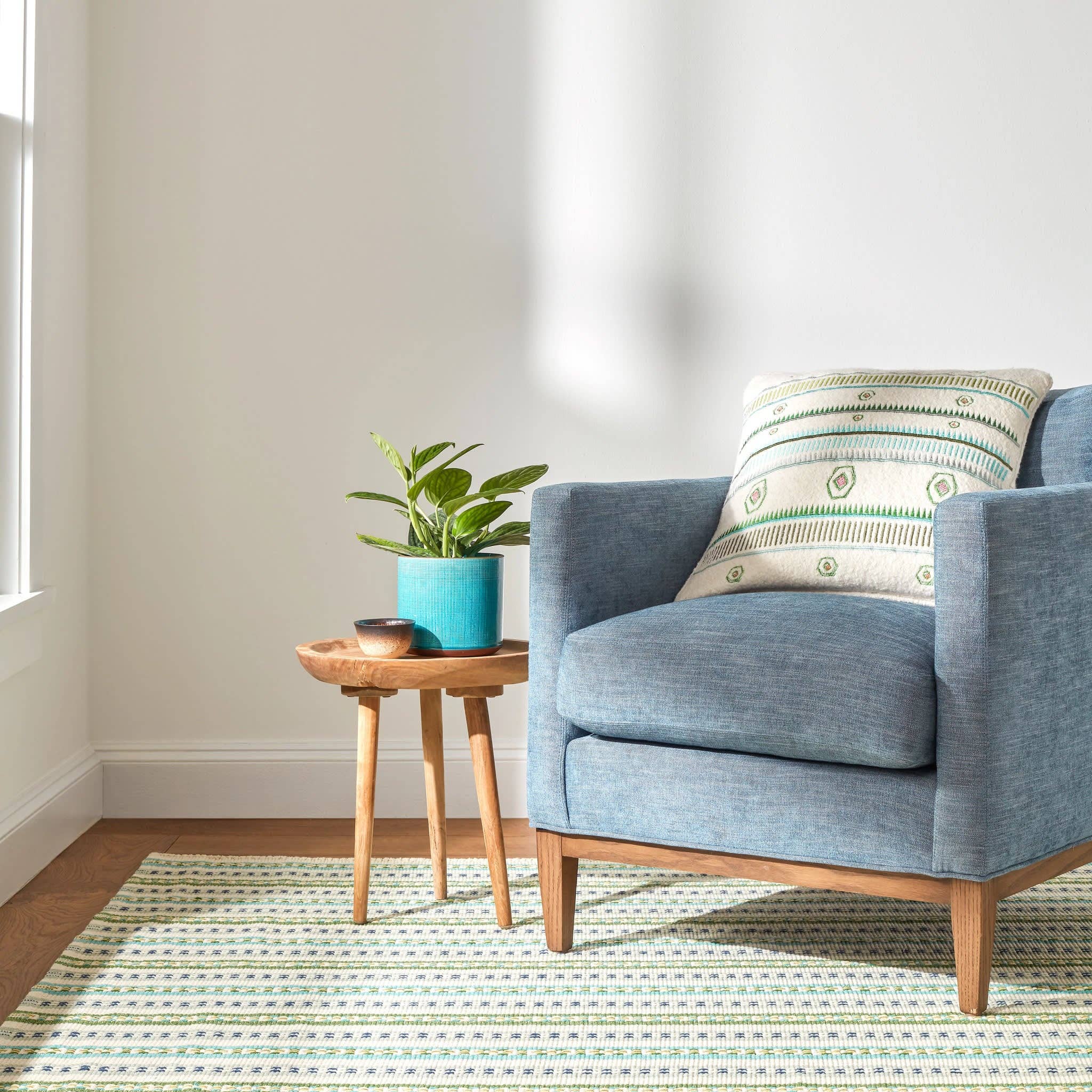 Long Slade Handwoven Cotton Rug | Teal: 2' x 3'