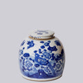 Blue & White Porcelain Bird & Flower Med. Round Storage Jar