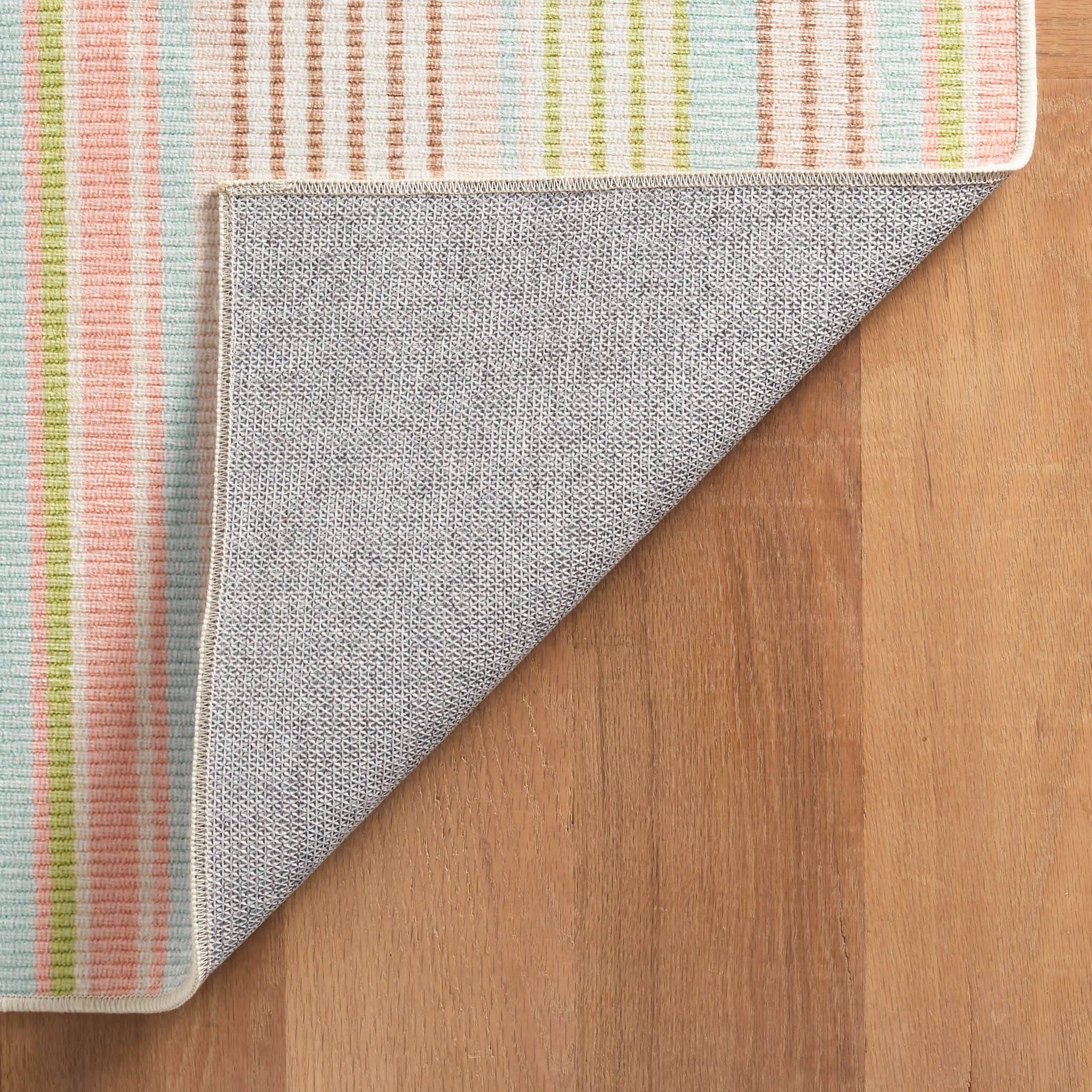Ana Ticking Machine Washable Rug | Aqua: 2' x 3'