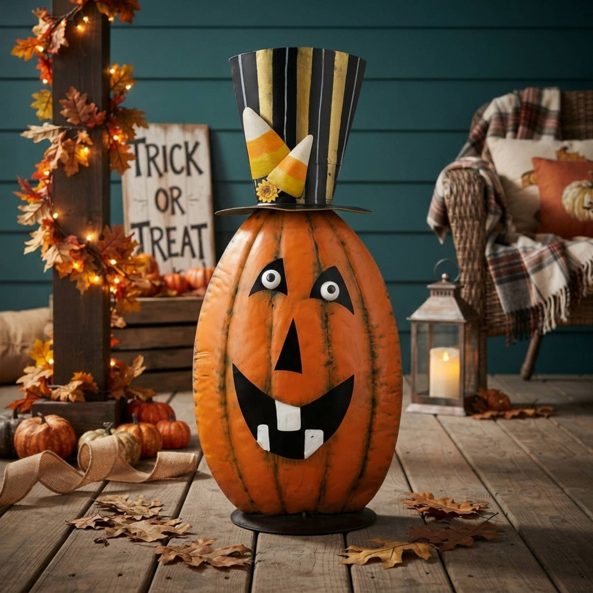 Wild Top Hat Metal Pumpkin 19.25" | Halloween Decor