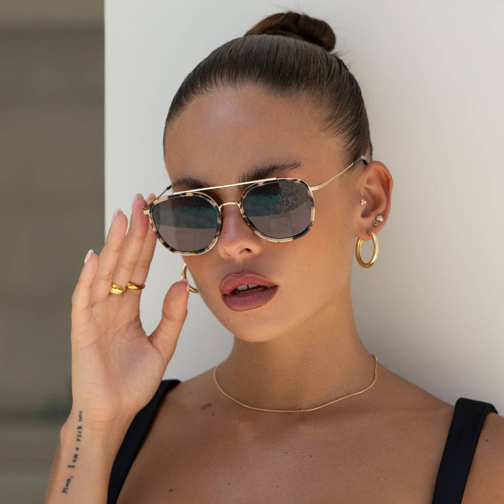 Weston Acetate Round Unisex Sunglasses: Milky Tortoise / Brown