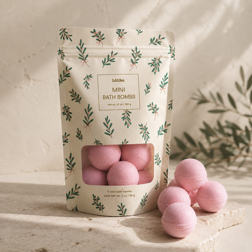 Mini Bath Bombs Gift Bag - Christmas holly -  Cranberry Fizz