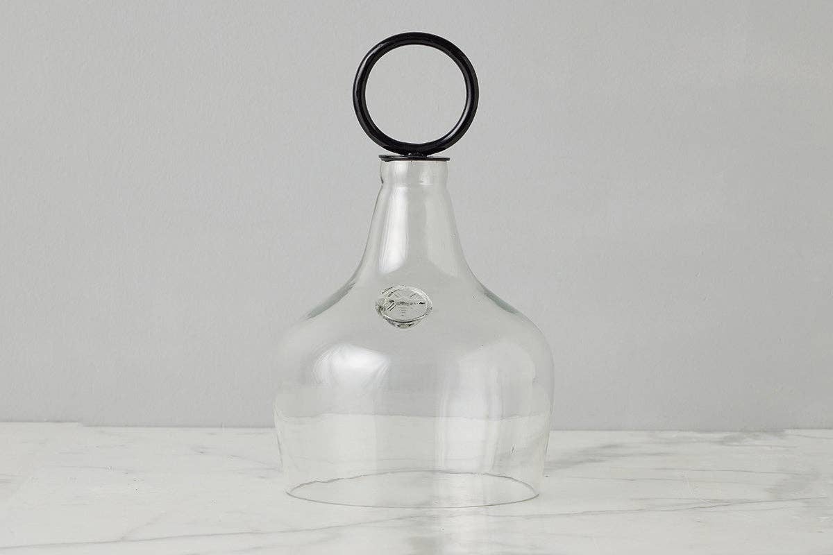 Glass Cloche Food Cover, Black Ring Handle, Small