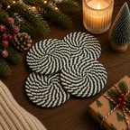 Christmas Coasters, Red Candy Cane Braided Cotton Gift Sets: Green-4pk