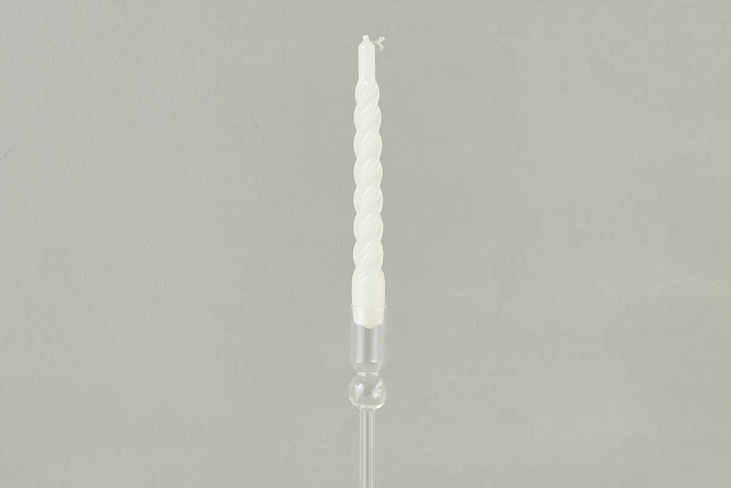 Lacquered Twisted Taper Candles, White, Boxed, Set of 6