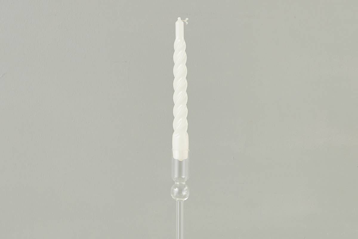 Lacquered Twisted Taper Candles, White, Boxed, Set of 6