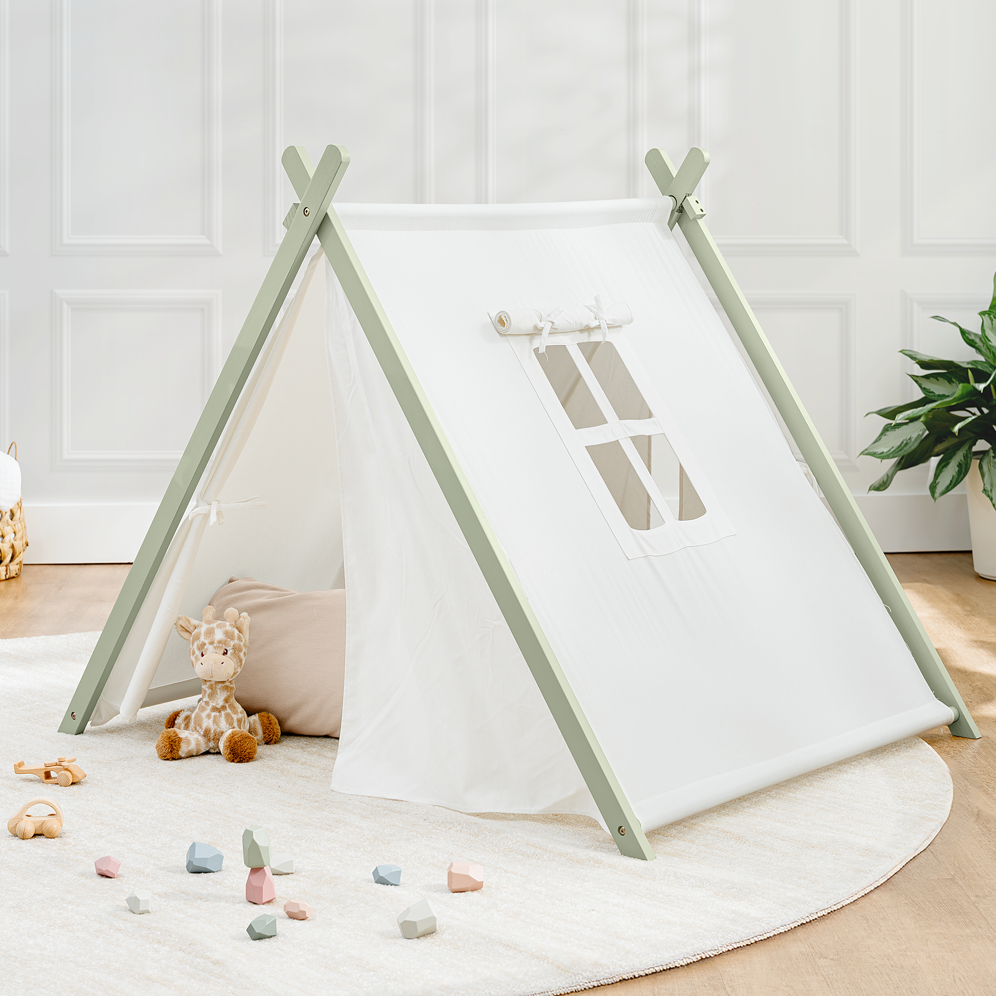 Kids Play Tent, Indoor Canvas Play Tent by Comfy Cubs: Natural Wood