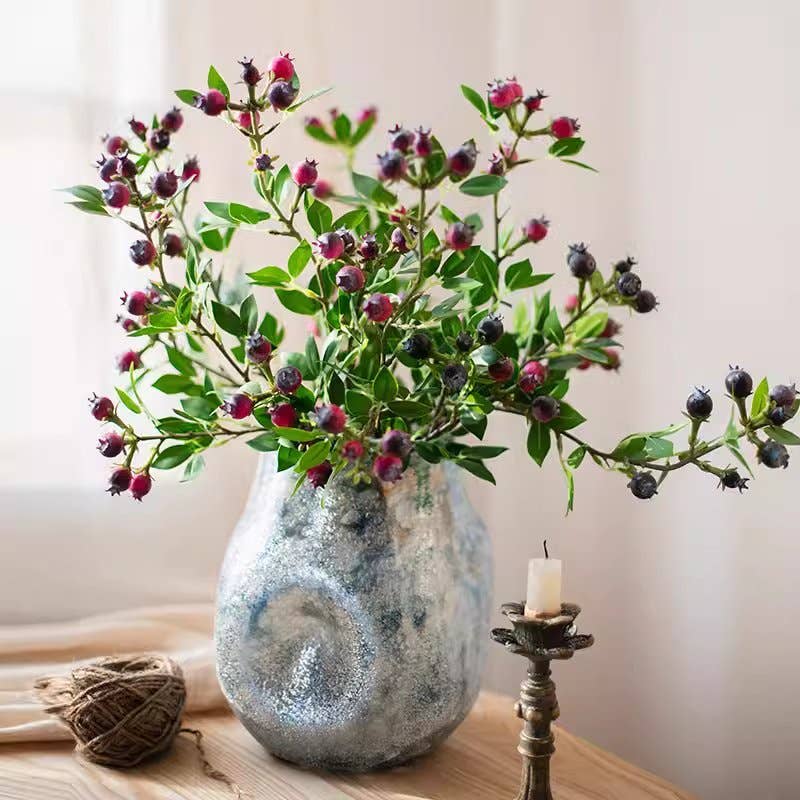Artificial Fruit Alpine Blueberry Stem 22.4" Tall Silk Plant: Red / One Stem