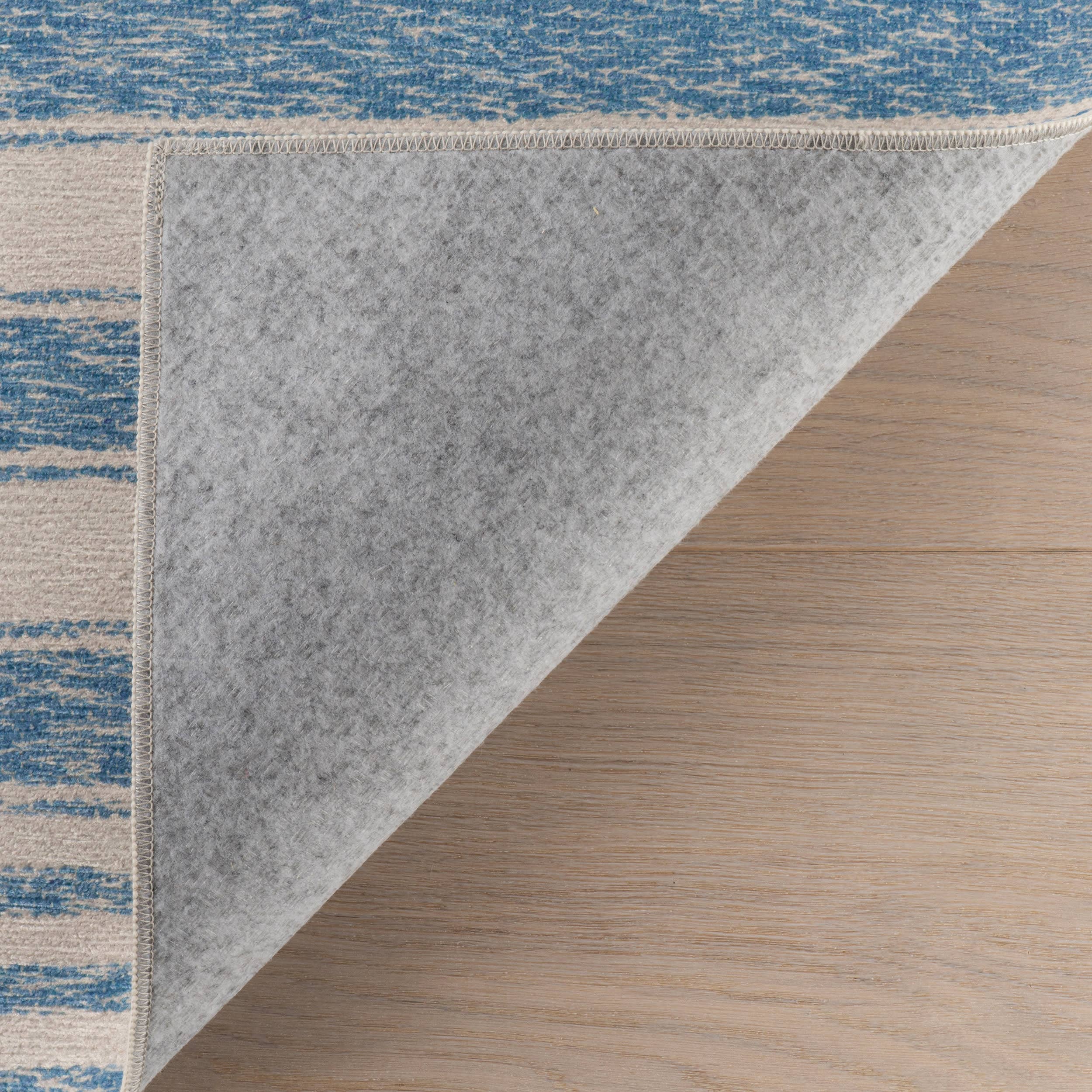 Vion Coastal Striped Machine Washable Rug | Blue: 2' x 3'