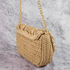 Woven Raffia Flap Shoulder Bag: CAMEL
