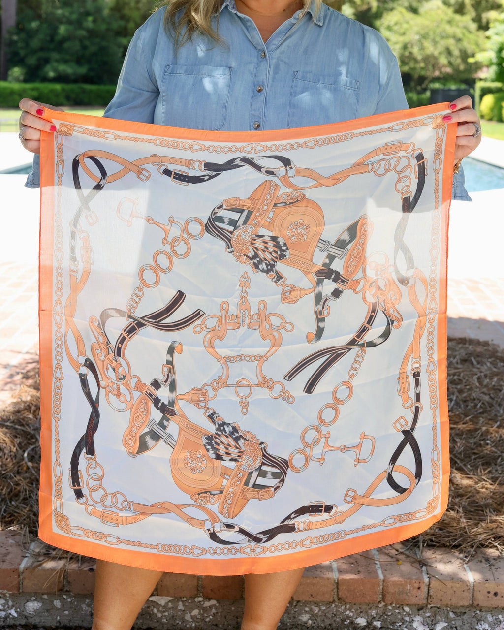 Edie Equestrian Print Scarf Orange
