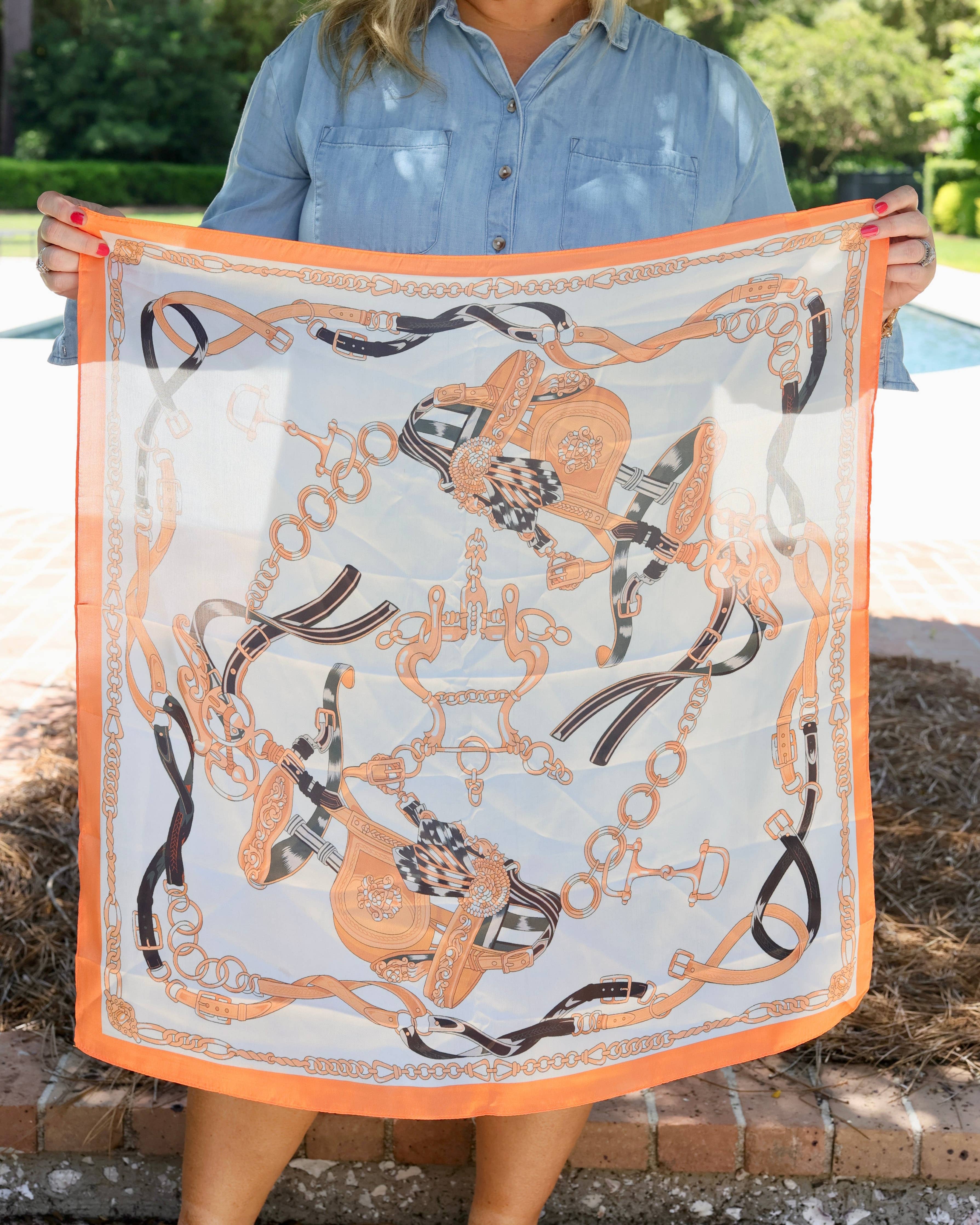 Edie Equestrian Print Scarf Orange