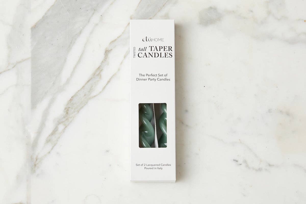Lacquered Tall Twisted Taper Candles, Sage, Set of 2