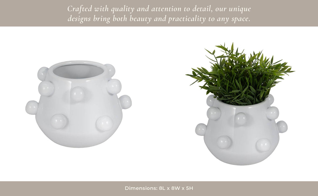 Decorative Planter - White Ceramic Tapered Bubble, 8 in.