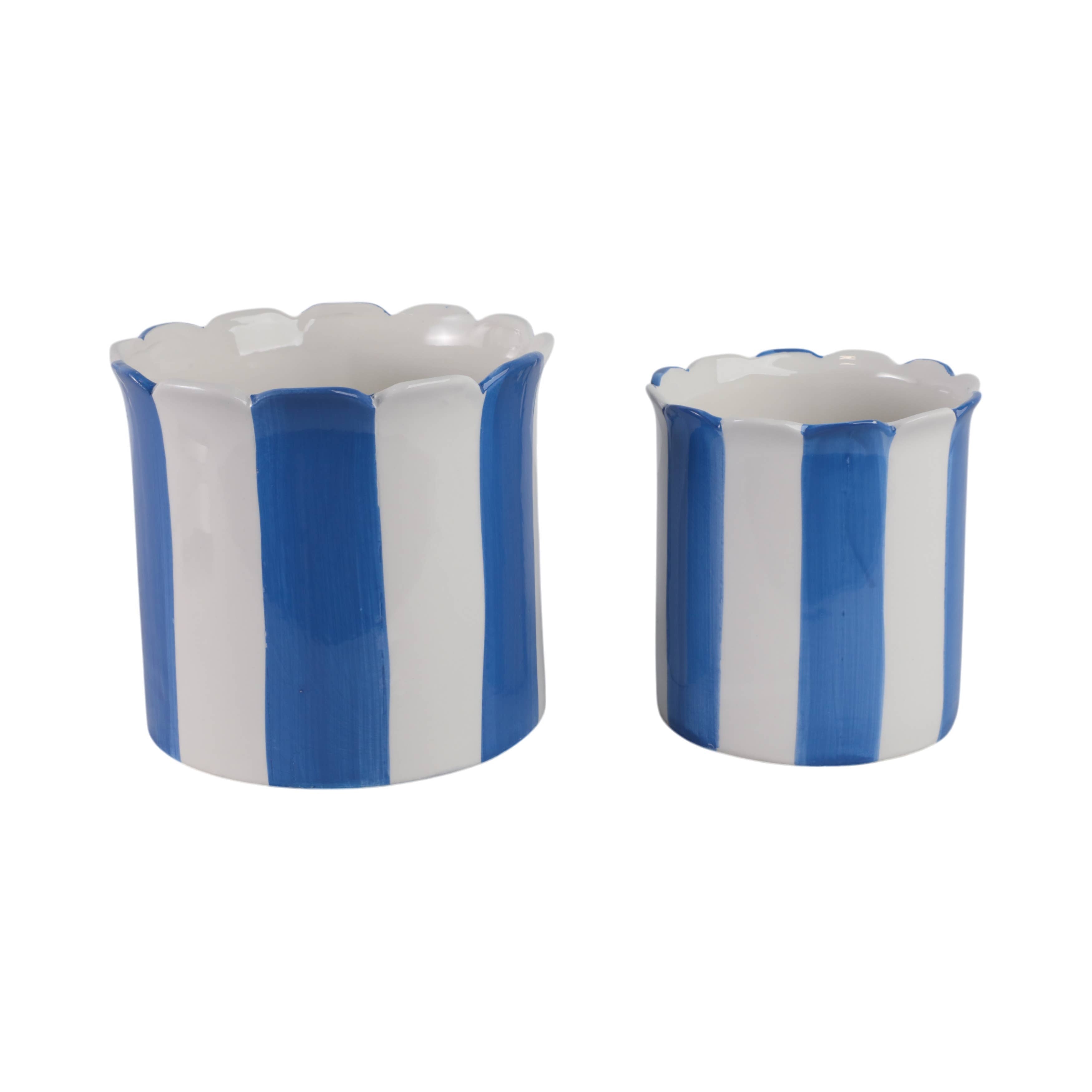 Planters  - Blue Ceramic Striped Scallop, 6"