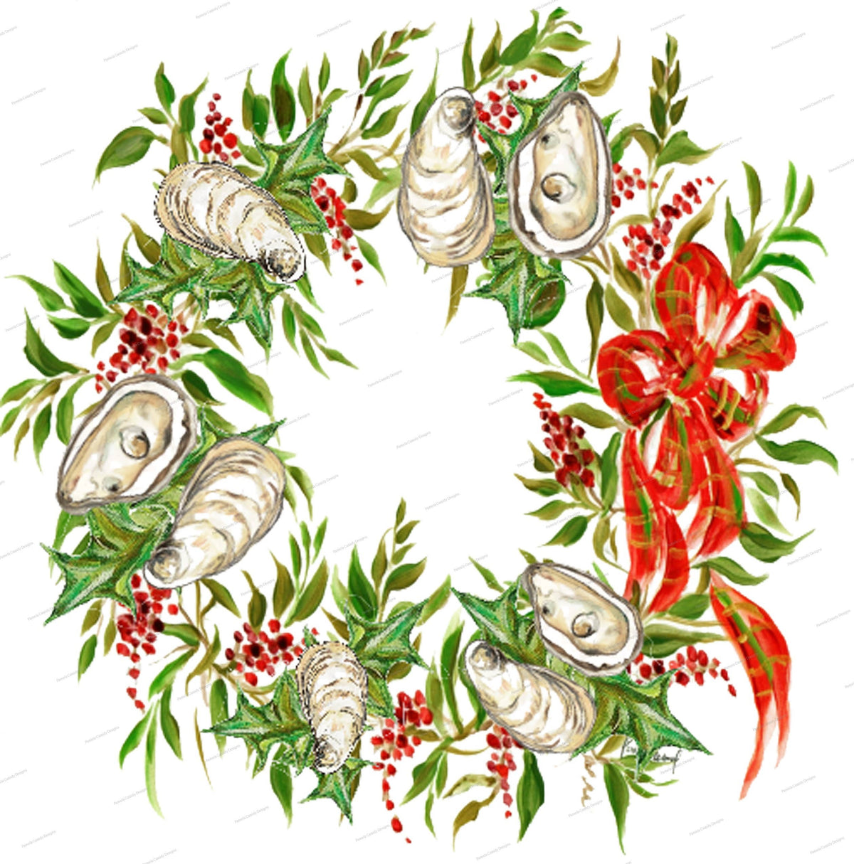 Oyster Christmas Wreath Kitchen Towel