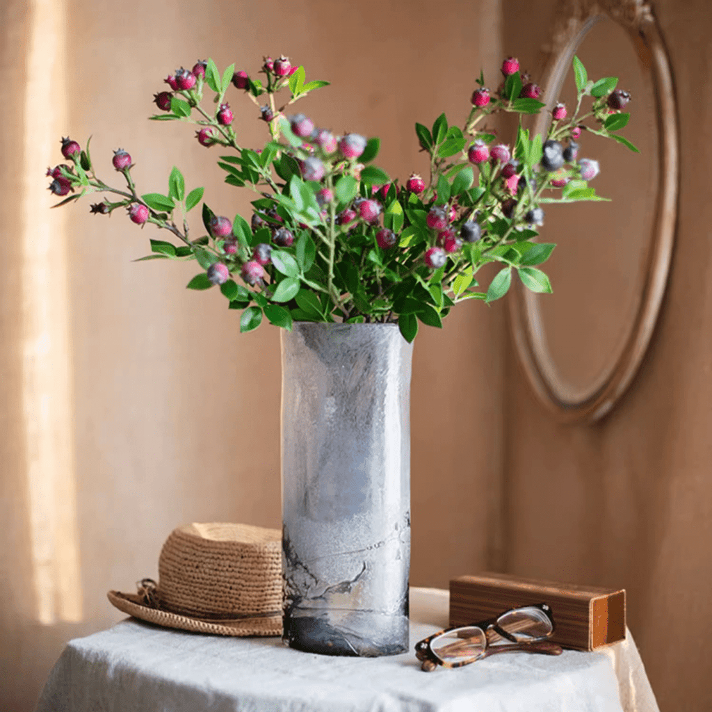Artificial Fruit Alpine Blueberry Stem 22.4" Tall Silk Plant: Red / One Stem