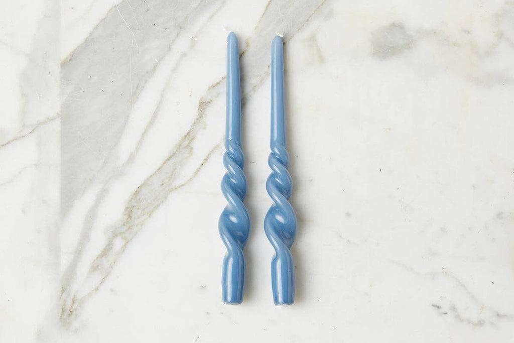 Lacquered Tall Twisted Taper Candles, Denim, Set of 2
