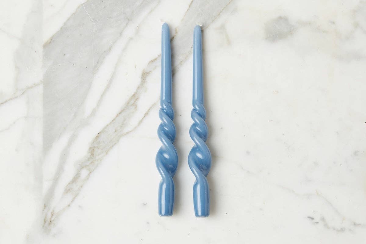 Lacquered Tall Twisted Taper Candles, Denim, Set of 2