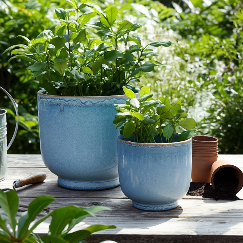 4" Ceramic Reactive Glazed Planters  Blue