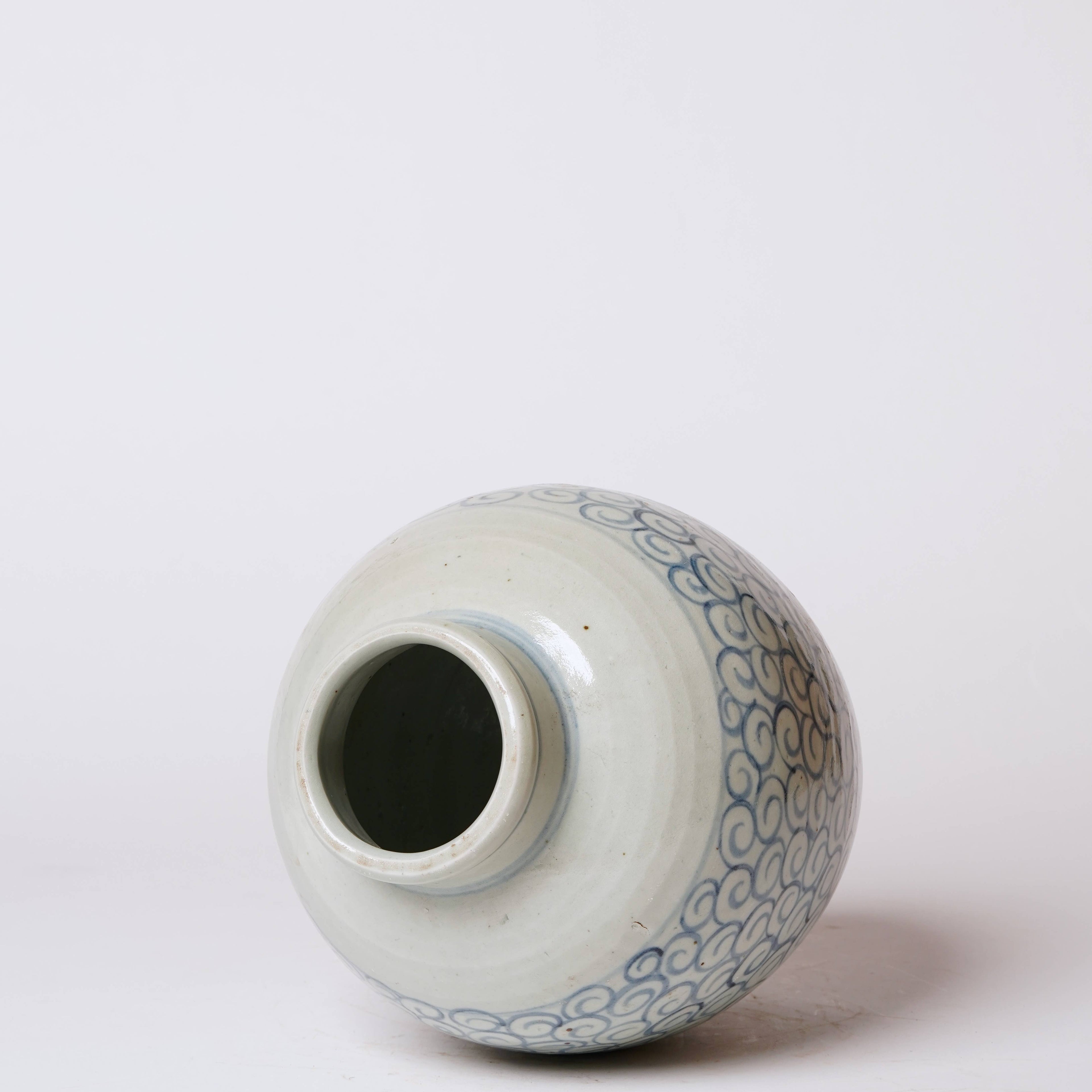 Delicate Curlicue Blue and White Porcelain Vase