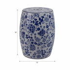 Stool - Blue Ceramic Elegant Hydrangea Chinoiserie, 18 in.