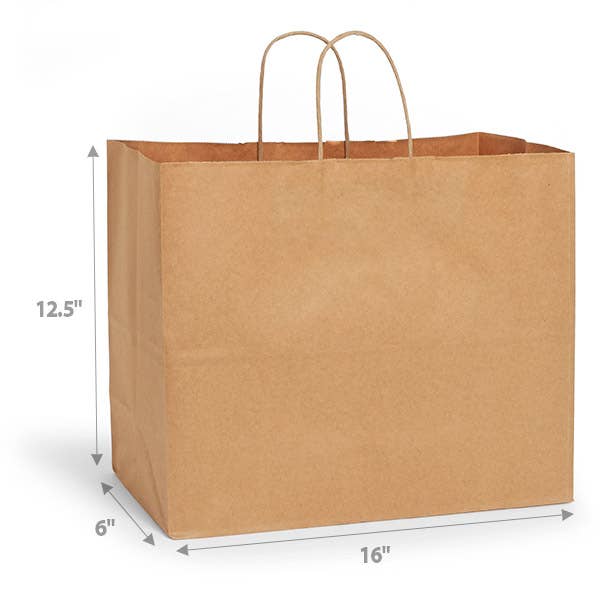 Brown Kraft Paper Retail Shopping Bags: 100 Pack / Vogue 16x6x12.5"