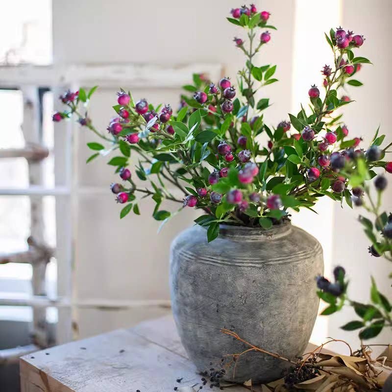 Artificial Fruit Alpine Blueberry Stem 22.4" Tall Silk Plant: Red / One Stem