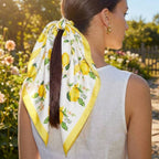 Lemons And Flowers Print Square Bandana Scarf: YE