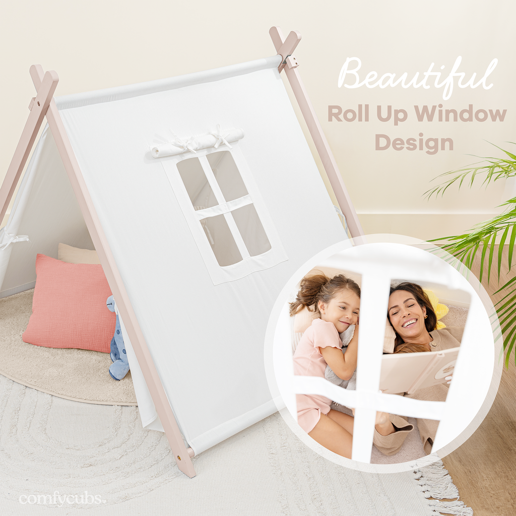 Kids Play Tent, Indoor Canvas Play Tent by Comfy Cubs: Natural Wood