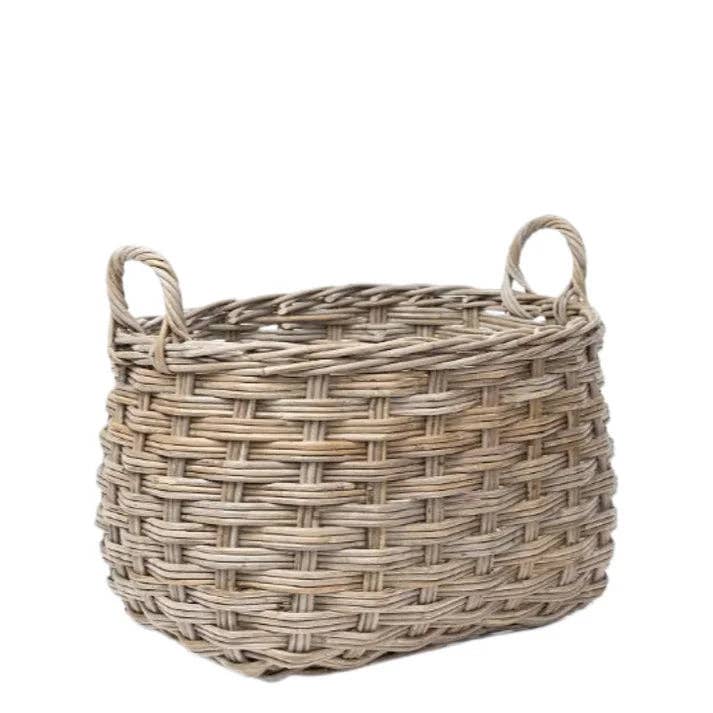 Rattan Rounded Oval Storage Basket: Large - 19" H with Handles