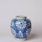 Hand Painted Floral Blue and White Porcelain Globe Vase