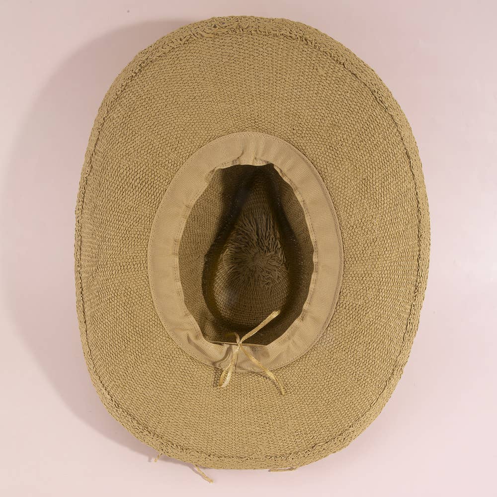 Paper Straw Braided Cord Band Cowboy Hat: KA