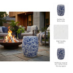 Stool - Blue Ceramic Elegant Hydrangea Chinoiserie, 18 in.