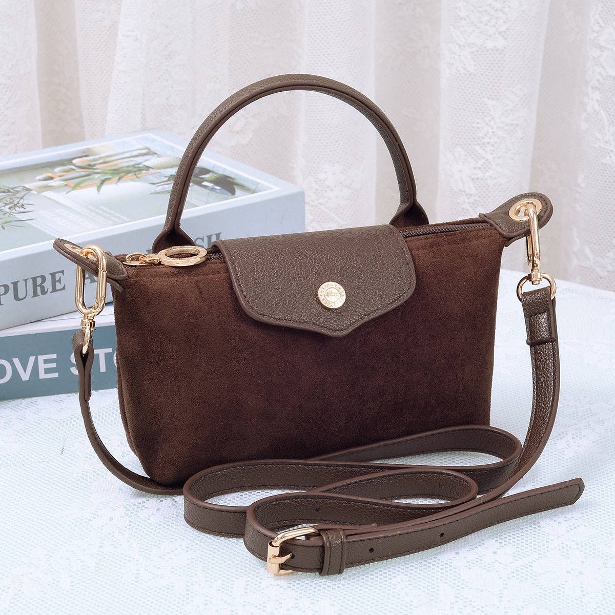 SD781 Penny Suede Mini Crossbody Bag: Chocolate
