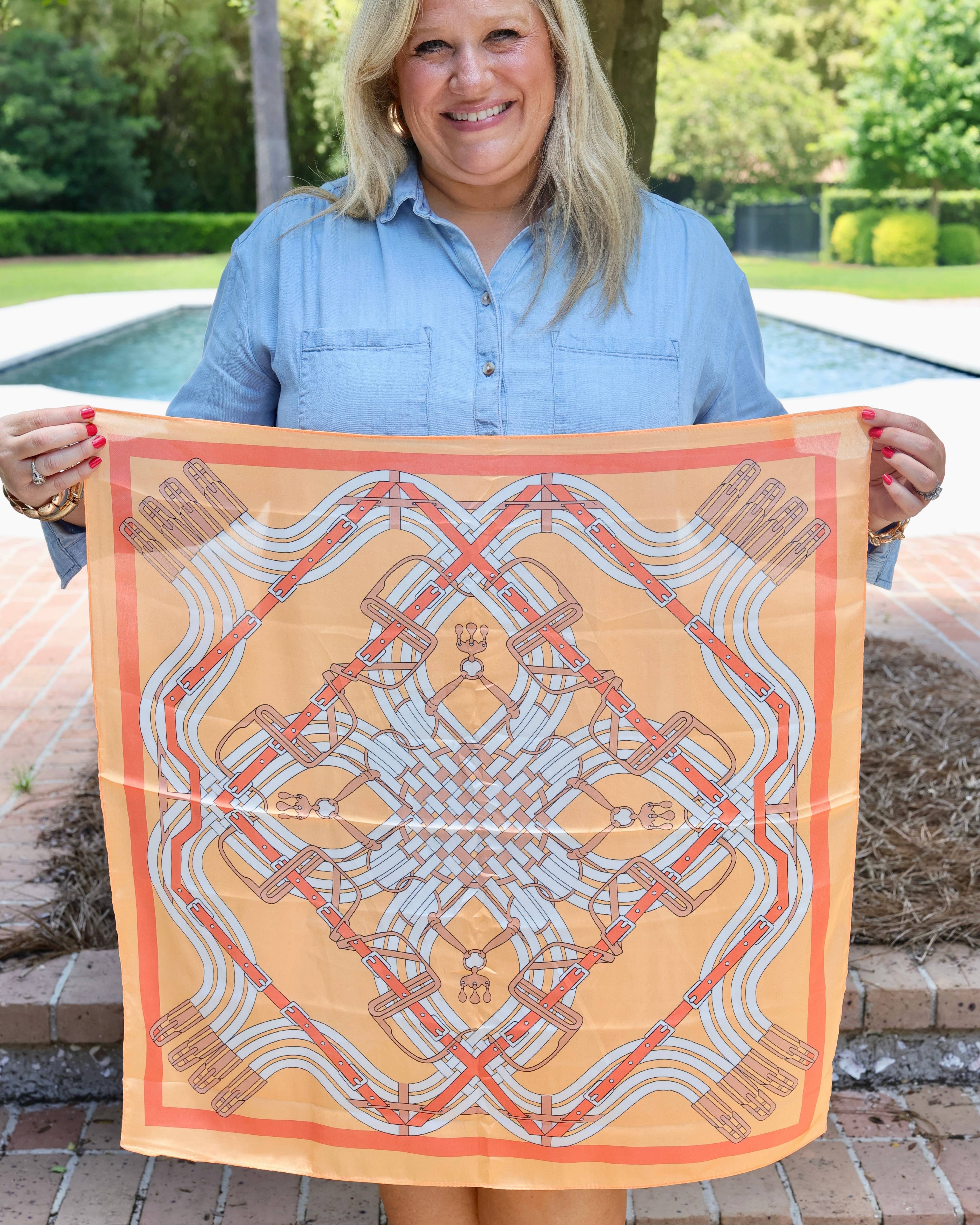 Diane Equestrian Print Scarf Orange