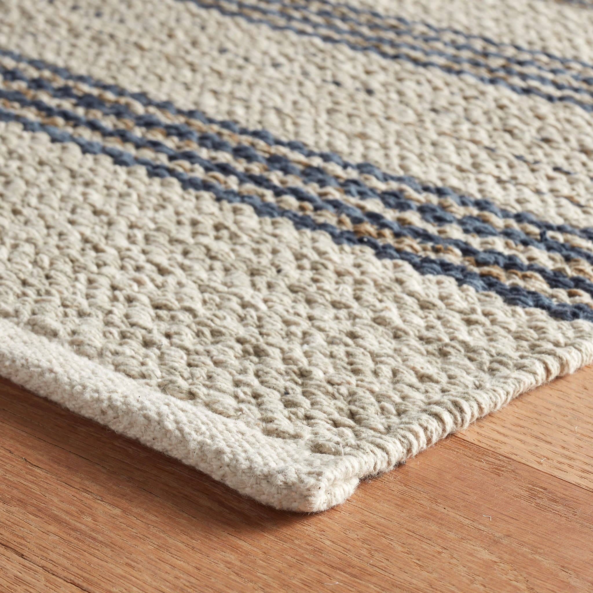 Cielo Stripe Handwoven Cotton Rug | Navy: 2' x 3'