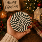 Christmas Coasters, Red Candy Cane Braided Cotton Gift Sets: Red & Green-4pk