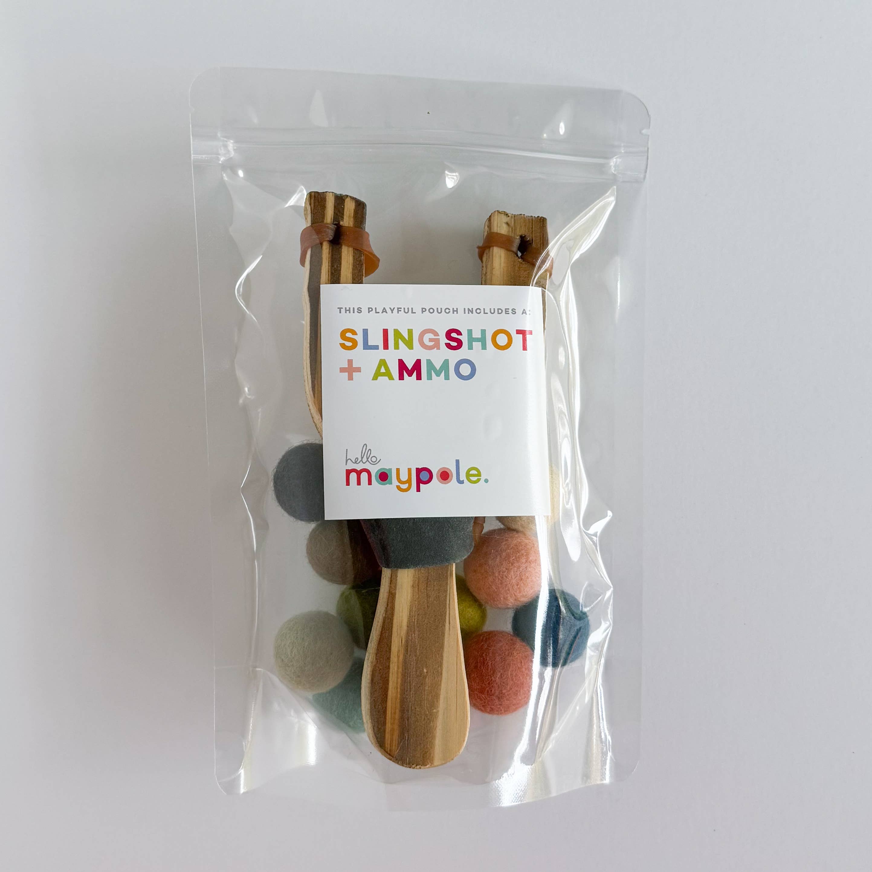 Wood Slingshot with 12 Felt Balls : Muted Rainbow