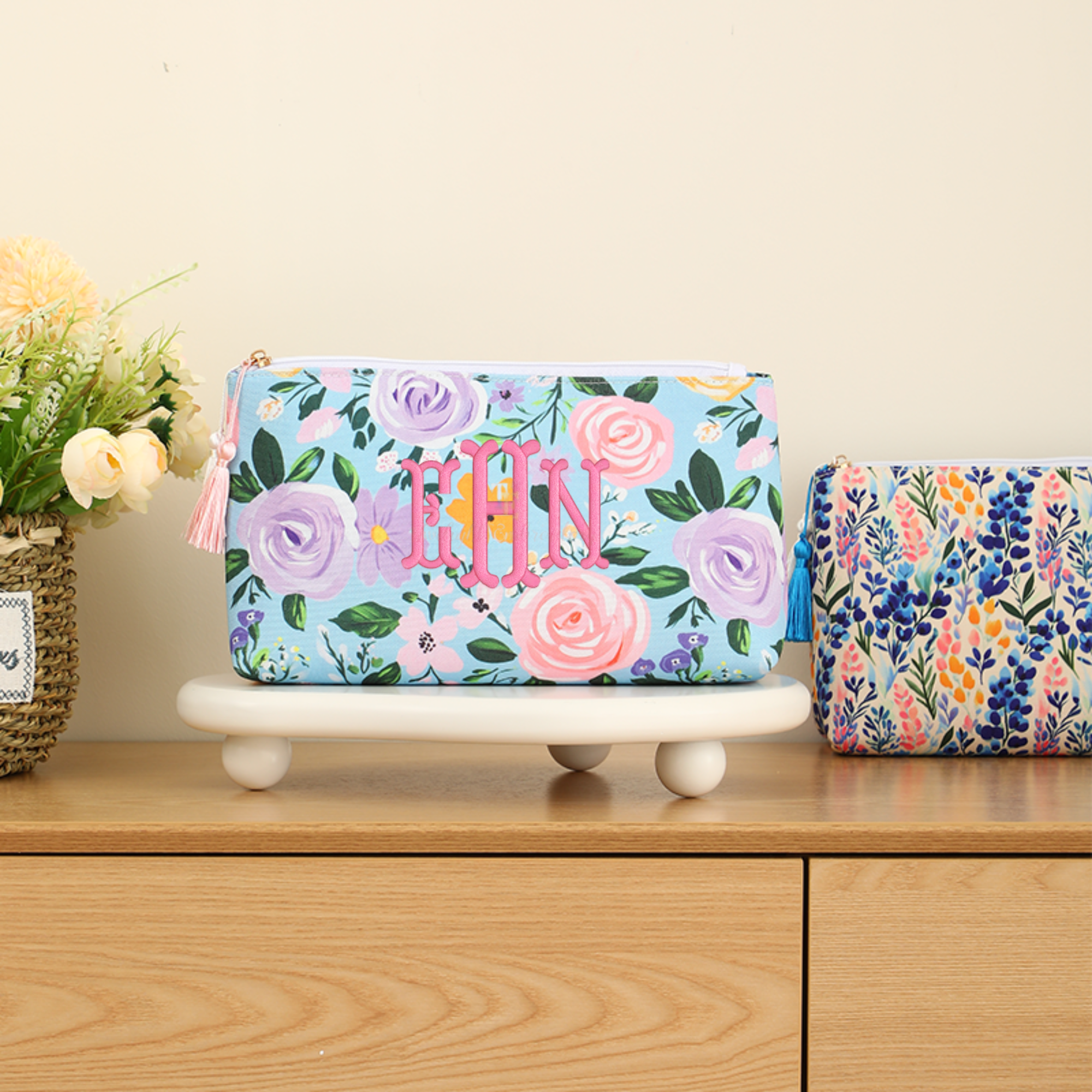 Floral Canvas Cosmetic Case Toiletry Bag Makeup Bag: Twilight Garden