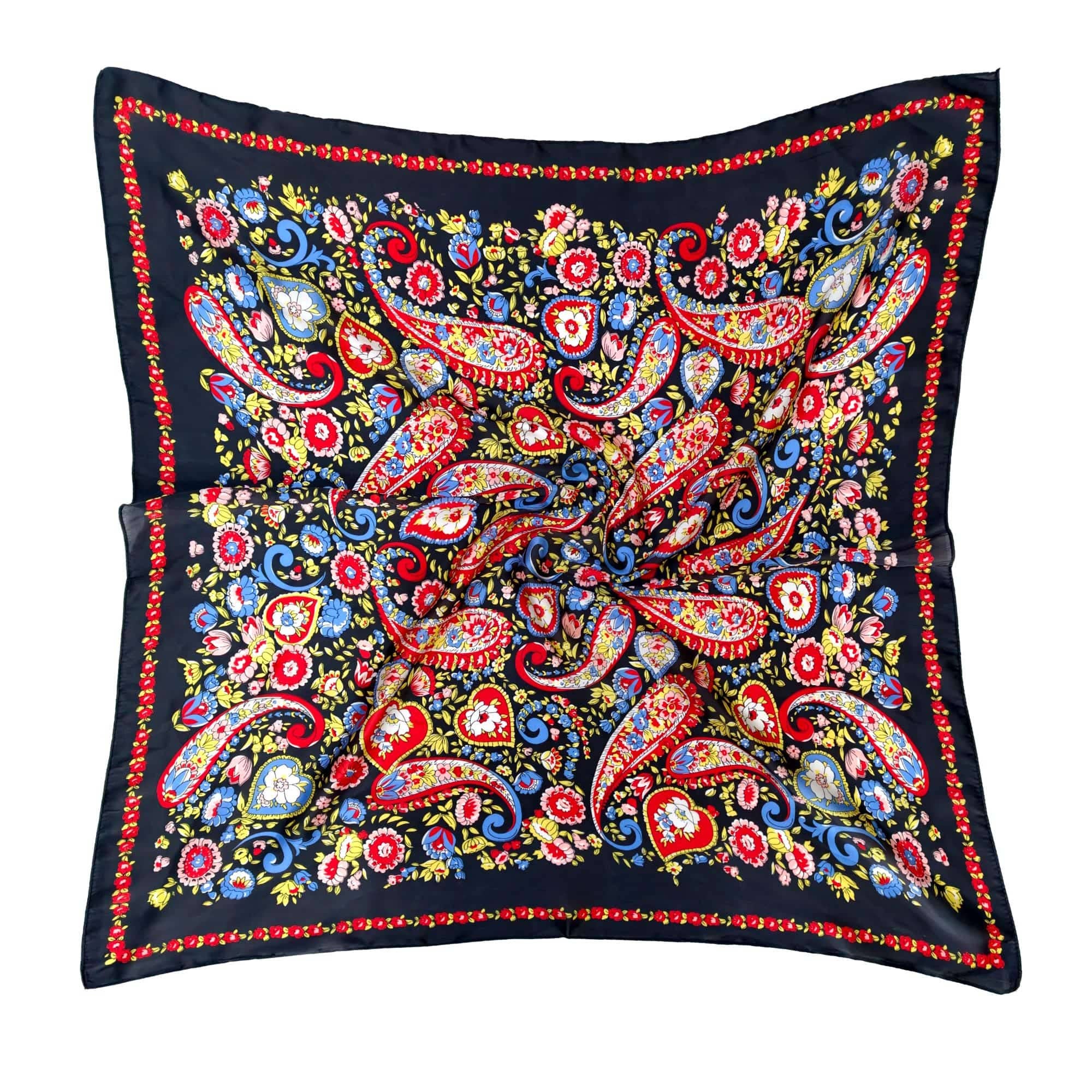 WLQS524 Paisley Print Square Scarf: Black