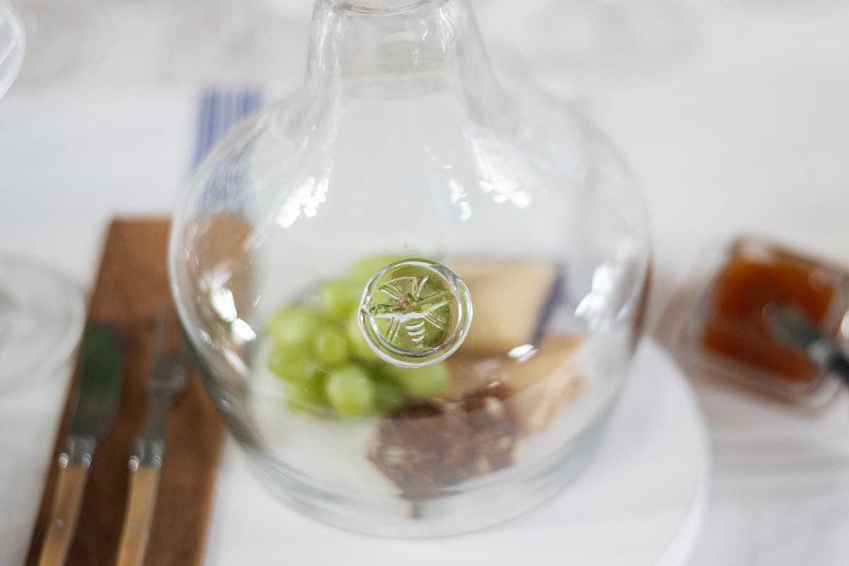 Glass Cloche Food Cover, Black Ring Handle, Small