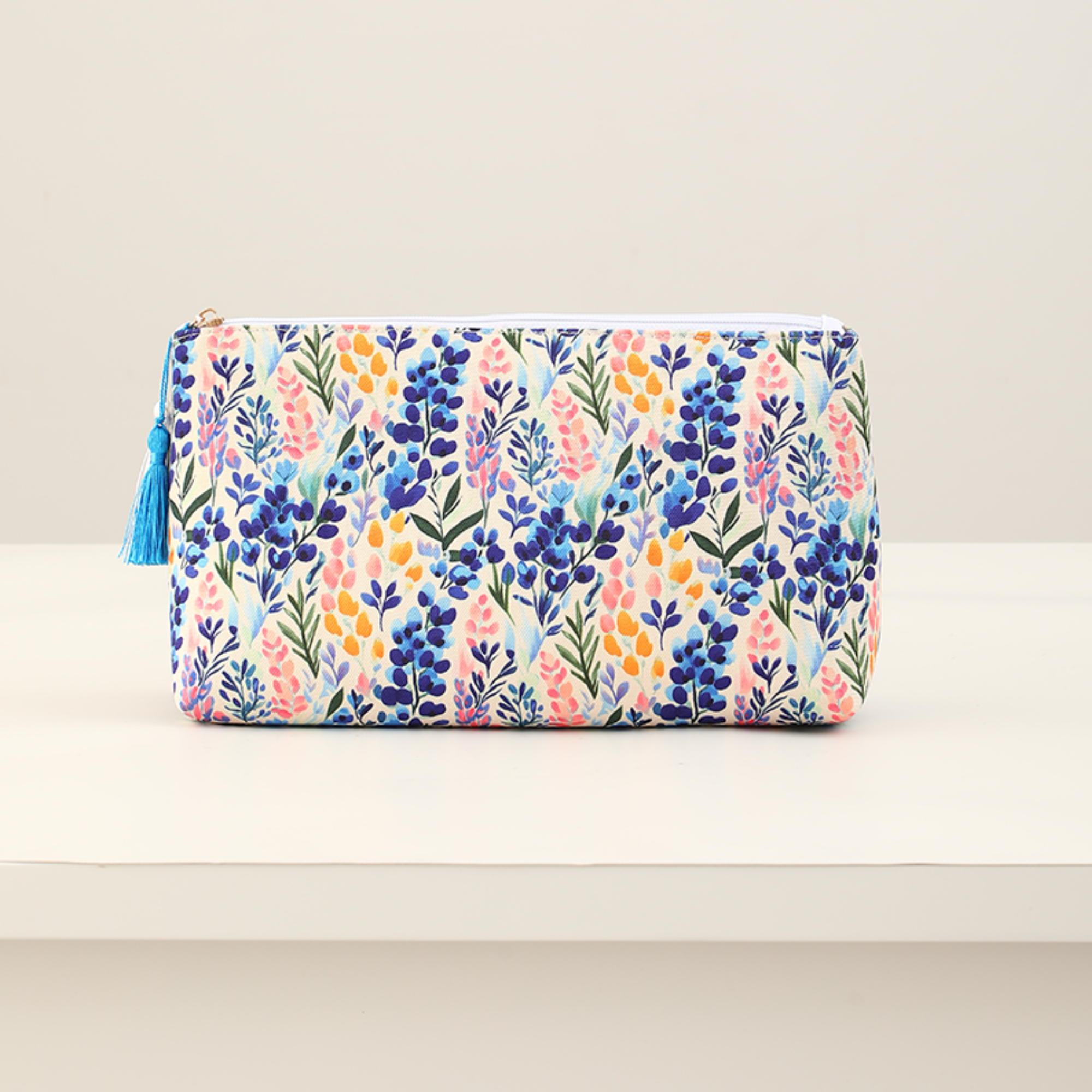 Floral Canvas Cosmetic Case Toiletry Bag Makeup Bag: Bluebonnet Bloom