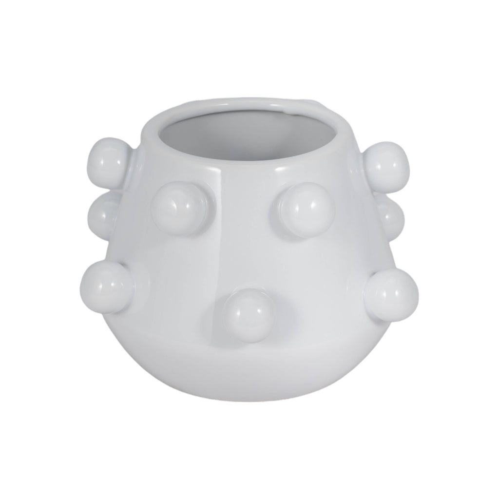 Decorative Planter - White Ceramic Tapered Bubble, 8 in.