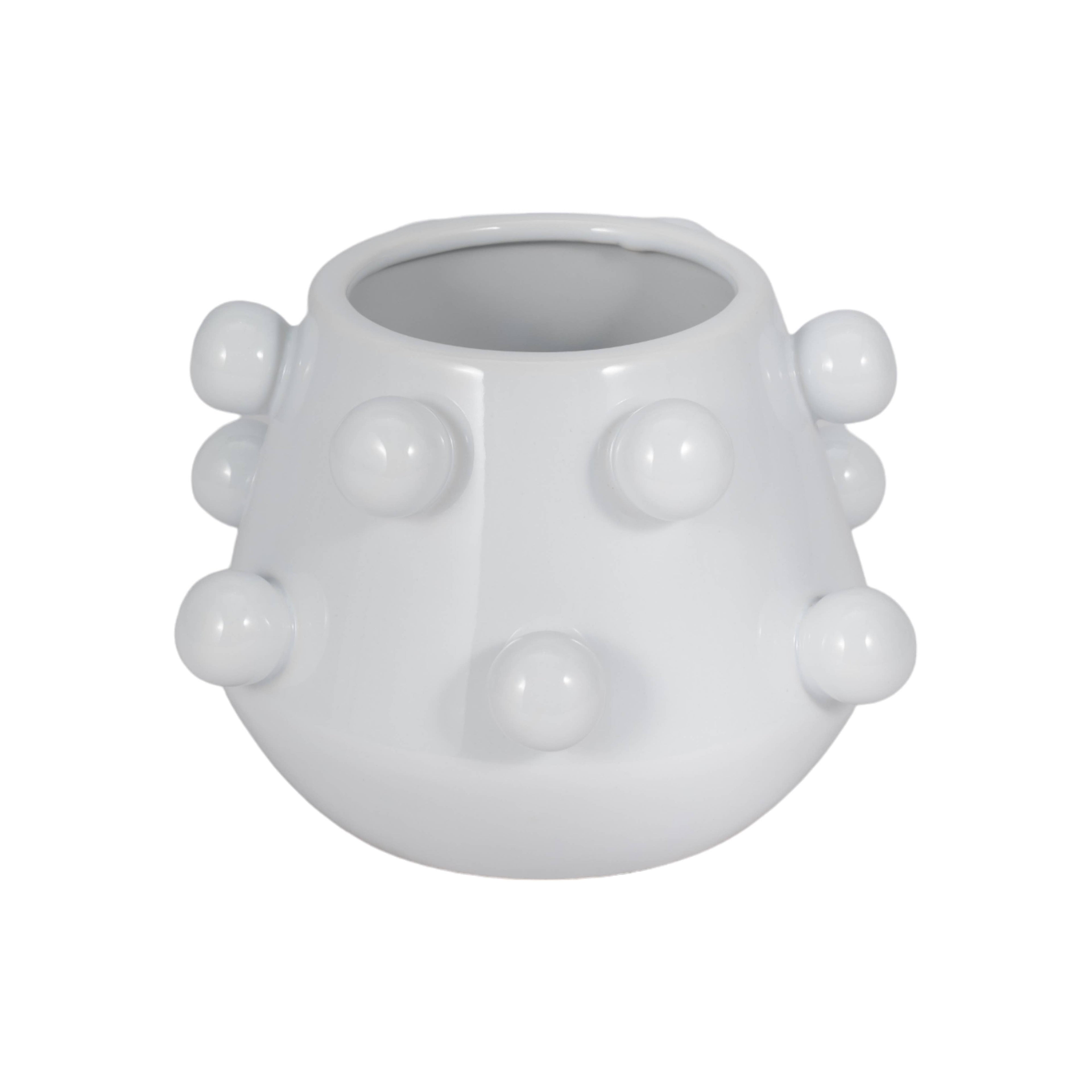 Decorative Planter - White Ceramic Tapered Bubble, 8 in.